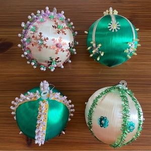 Vintage Beaded Satin & Sequined Christmas Ornaments Set of 4 - Group #1 (of 13)